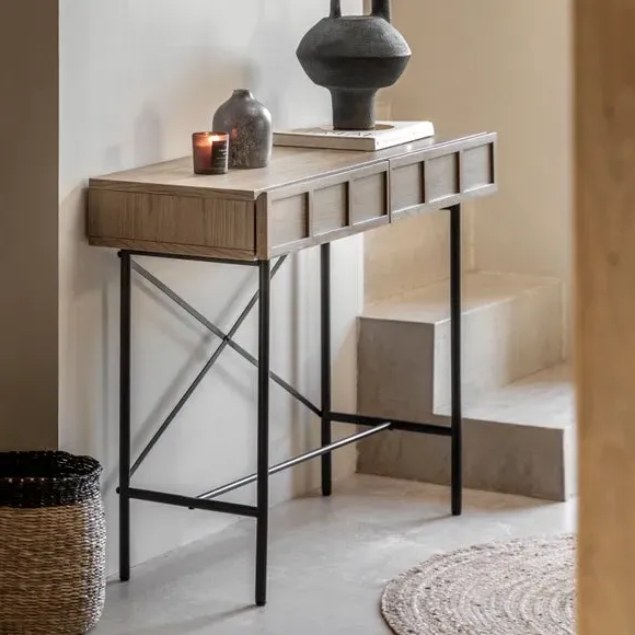 2-Drawer Console Table - Grey, Oak Veneer image