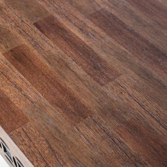 2 Drawer Desk with Fretwork - Brown, Wood