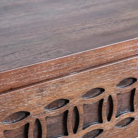 2 Drawer Desk with Fretwork - Brown, Wood