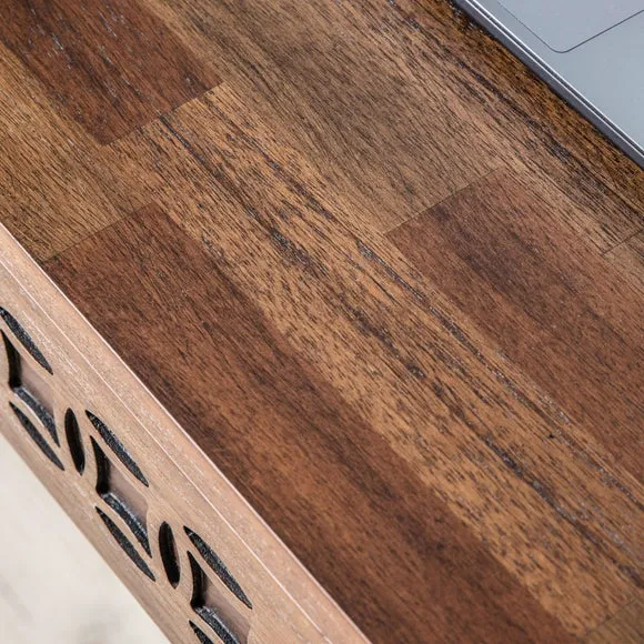 2 Drawer Desk with Fretwork - Brown, Wood