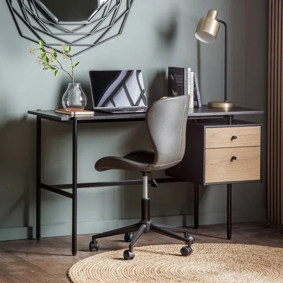 2 Drawer Desk with Metal Frame - Black, Oak