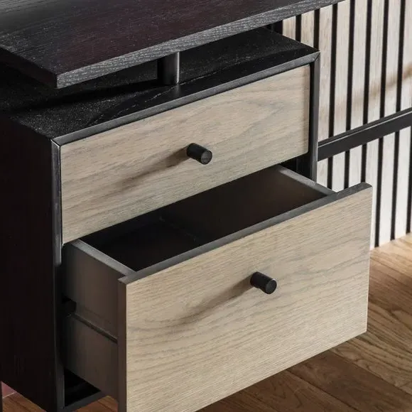 2 Drawer Desk with Metal Frame - Black, Oak