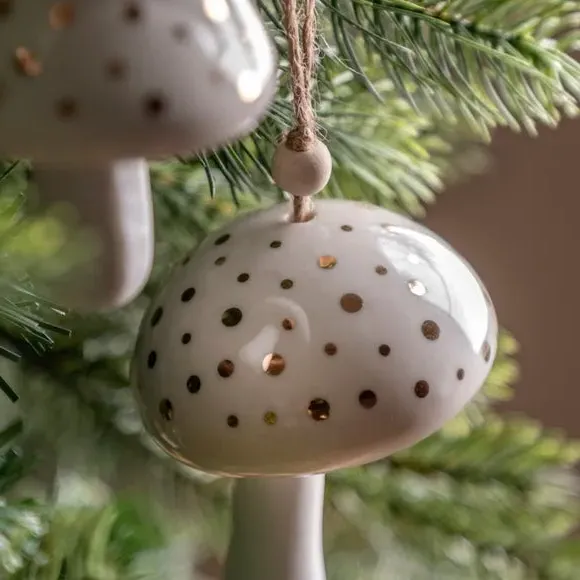 2-Pack Hanging Mushroom Decorations - White, Ceramic