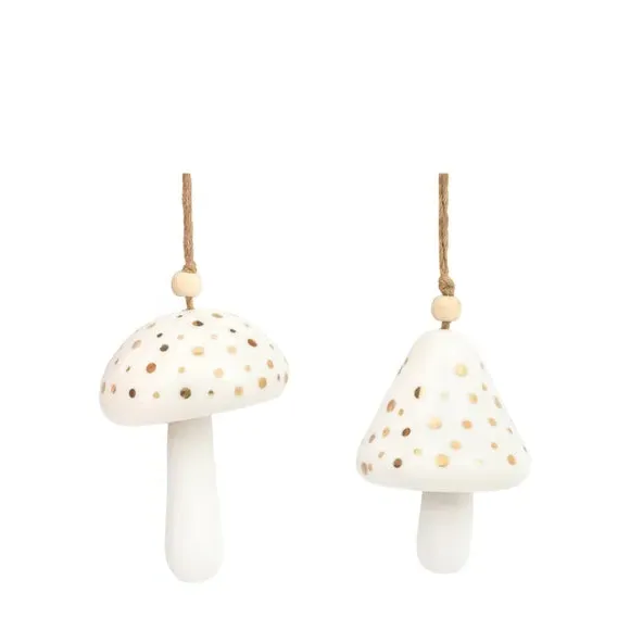 2-Pack Hanging Mushroom Decorations - White, Ceramic