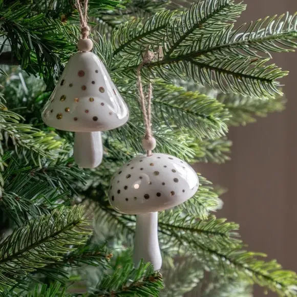 2-Pack Hanging Mushroom Decorations - White, Ceramic