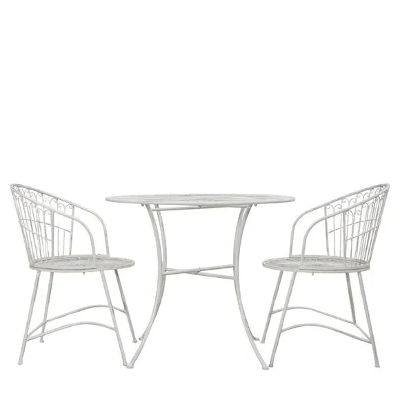 2-Seater Bistro Set with Curved Backs - White, Metal