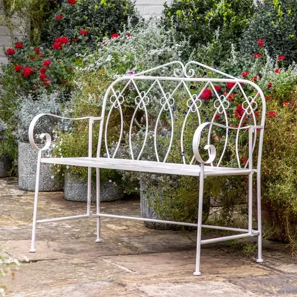 2-Seater Outdoor Bench - White, Metal