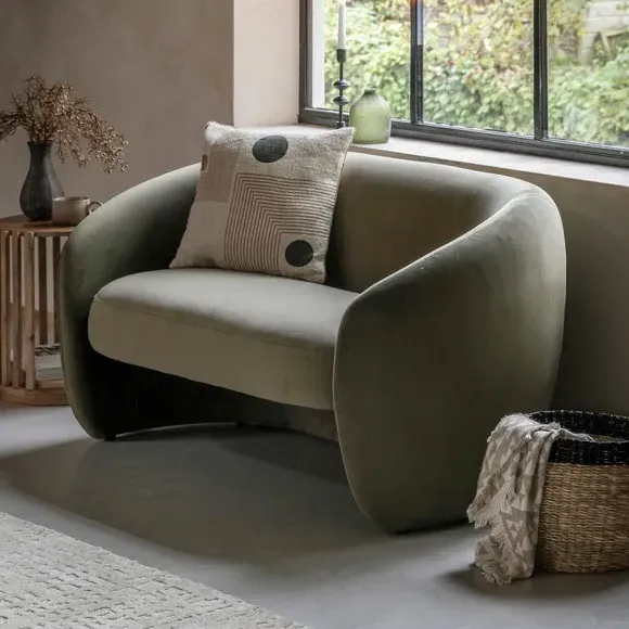 2-Seater Sofa with Curved Design - Green, Fabric