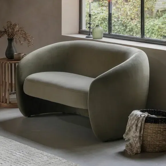 2-Seater Sofa with Curved Design - Green, Fabric