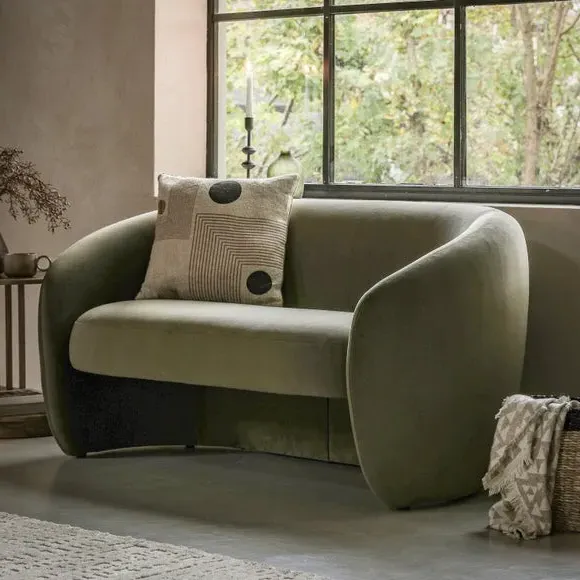 2-Seater Sofa with Curved Design - Green, Fabric