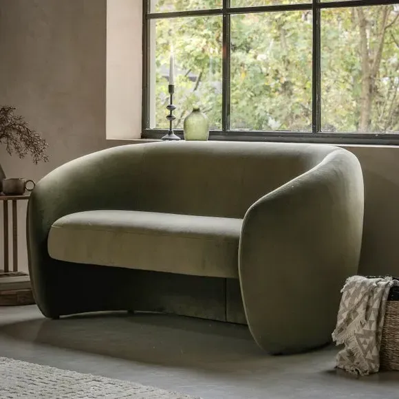 2-Seater Sofa with Curved Design - Green, Fabric image
