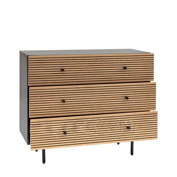 3-Drawer Chest with Metal Frame - Natural Oak