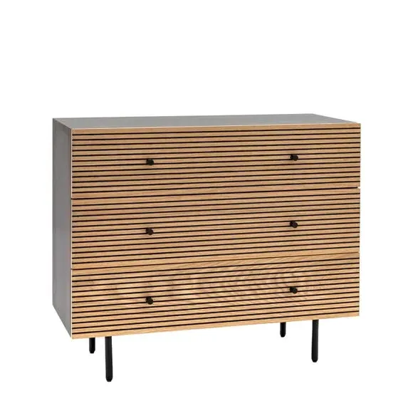 3-Drawer Chest with Metal Frame - Natural Oak