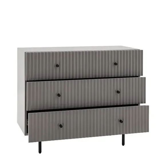 3-Drawer Chest with Scallop Design - Grey
