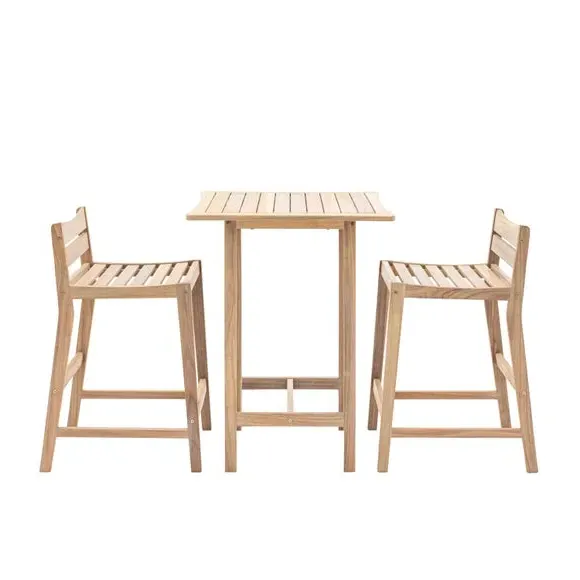 3-Piece Bar Set with Slatted Top - Natural, Acacia