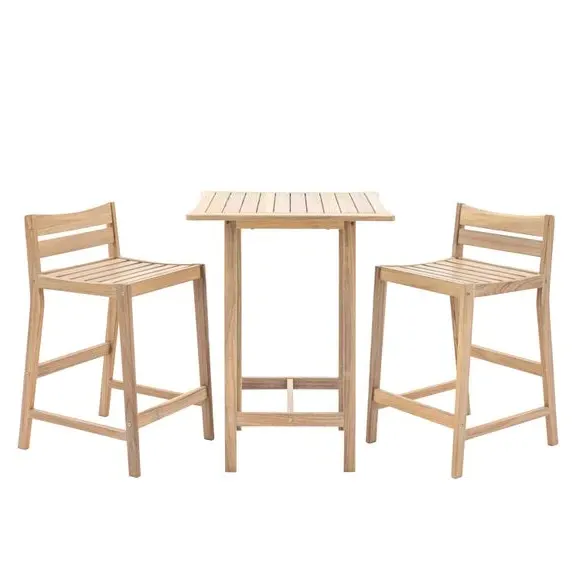 3-Piece Bar Set with Slatted Top - Natural, Acacia image