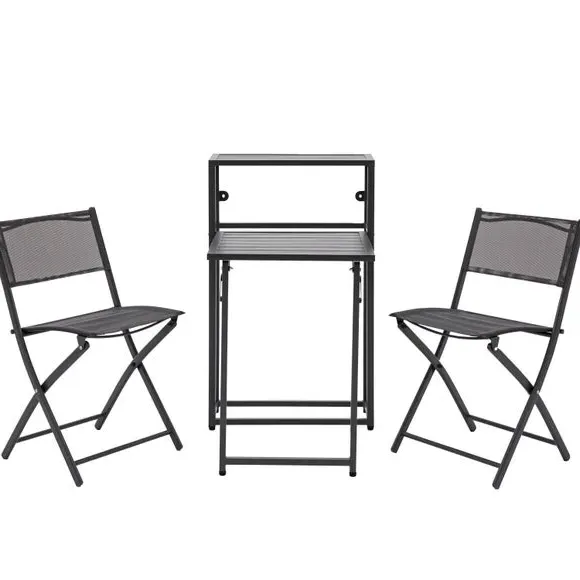 3-Piece Foldable Balcony Set - Charcoal, Steel