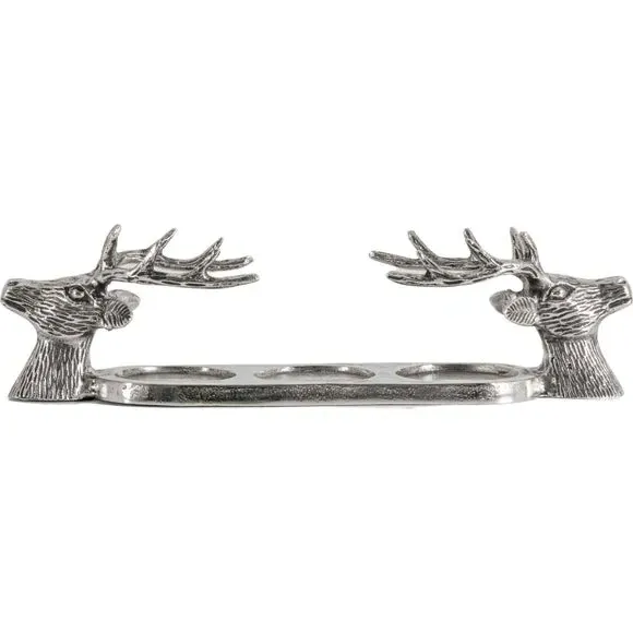 3-Pillar Candle Holder Stag Design - Grey, Aluminium