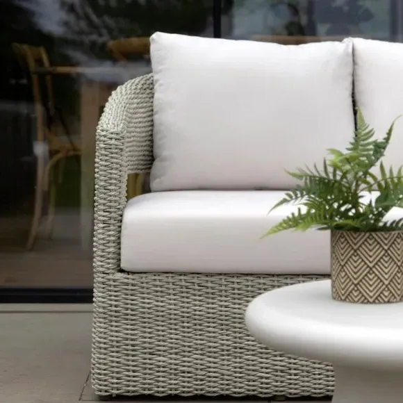 3-Seater Outdoor Sofa with Cushions - Natural Rattan