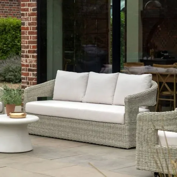 3-Seater Outdoor Sofa with Cushions - Natural Rattan