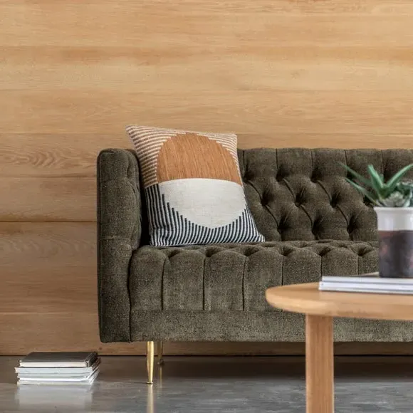 3-Seater Sofa with Button Detail - Green, Fabric
