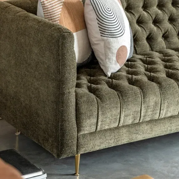 3-Seater Sofa with Button Detail - Green, Fabric