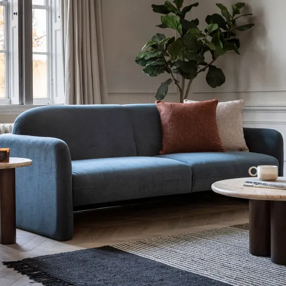 3-Seater Sofa with Pine Legs - Blue, Fabric