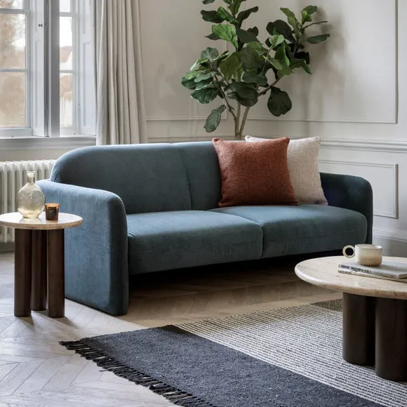 3-Seater Sofa with Pine Legs - Blue, Fabric