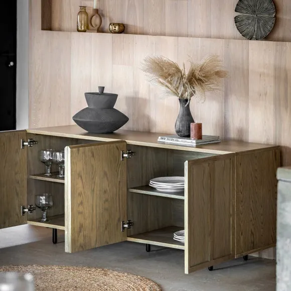 4-Door Sideboard with Panels - Natural, Oak