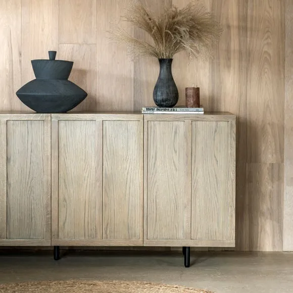 4-Door Sideboard with Panels - Natural, Oak