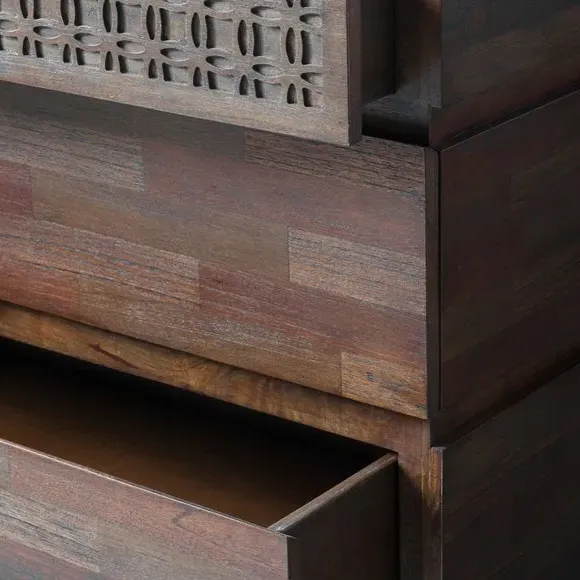 4-Drawer Chest with Inlaid Pattern - Brown, Mango