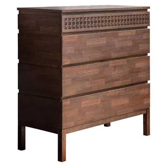 4-Drawer Chest with Inlaid Pattern - Brown, Mango