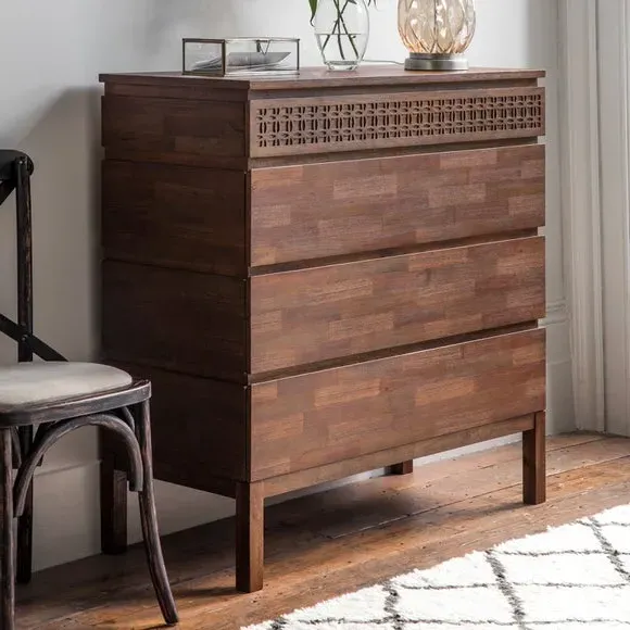 4-Drawer Chest with Inlaid Pattern - Brown, Mango image