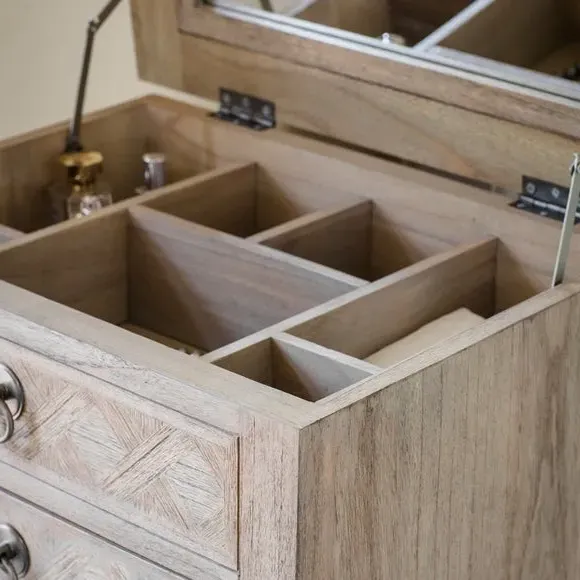 4-Drawer Vanity Chest with Mirror - Natural, Wood