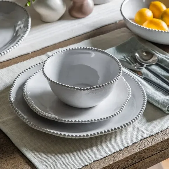 4-Pack Beaded Dinner Plates - White, Porcelain