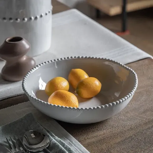 4-Pack Pasta Bowls with Beaded Rim - White