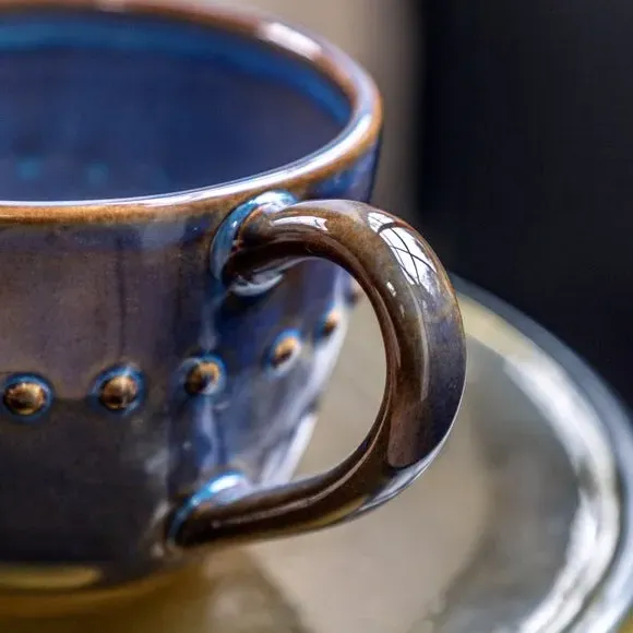 4-Pack Reactive Beaded Mugs - Ink, Ceramic