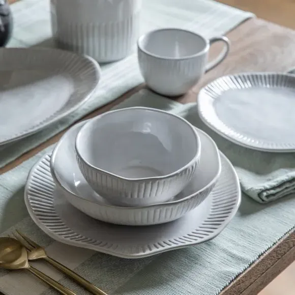 4-Pack Ridged Dinner Plates - White, Porcelain