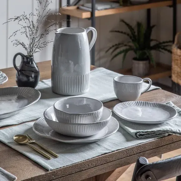 4-Pack Ridged Dinner Plates - White, Porcelain