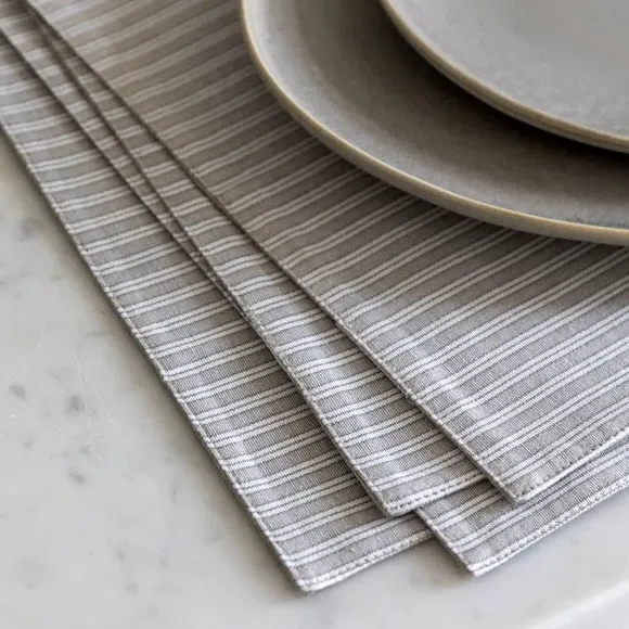 4-Pack Woven Striped Placemats - Grey