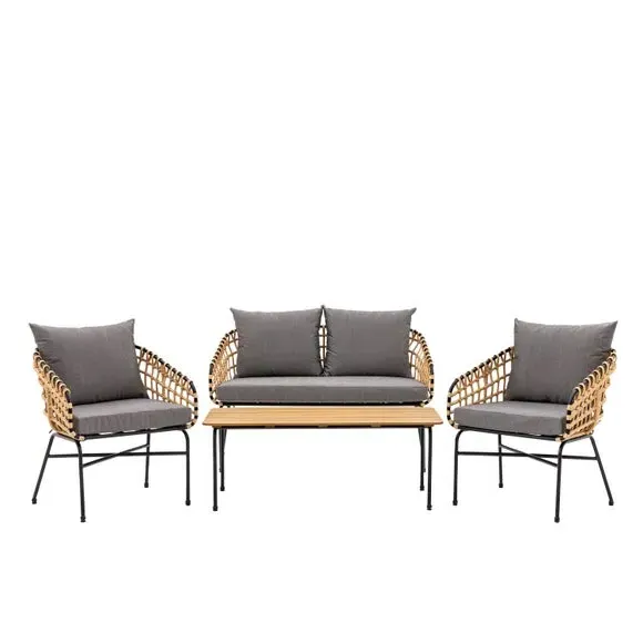 4-Piece Lounge Set with Table - Grey, Acacia
