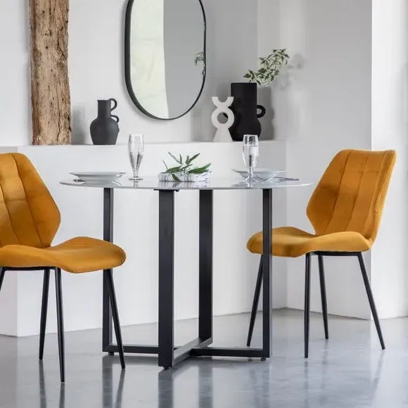 4-Seater Dining Table - White Marble, Glass