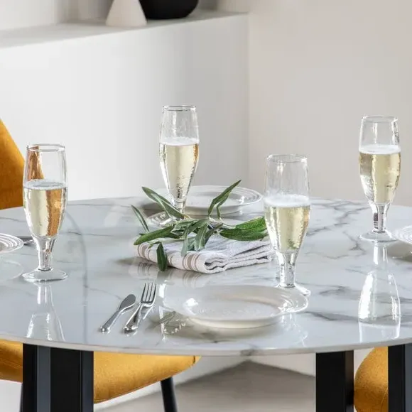 4-Seater Dining Table - White Marble, Glass
