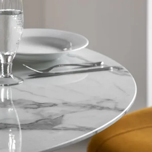 4-Seater Dining Table - White Marble, Glass