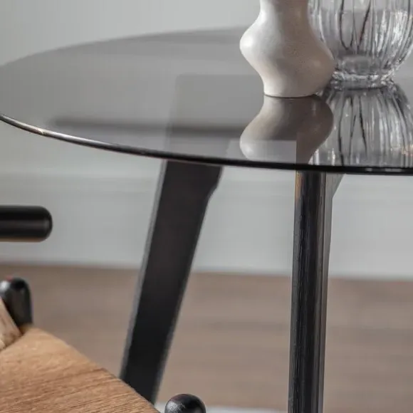 4-Seater Round Dining Table - Black, Glass