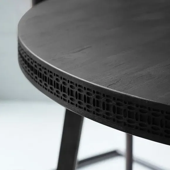4-Seater Round Dining Table - Black, Mango Wood