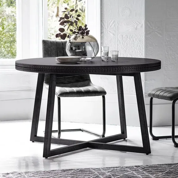 4-Seater Round Dining Table - Black, Mango Wood image