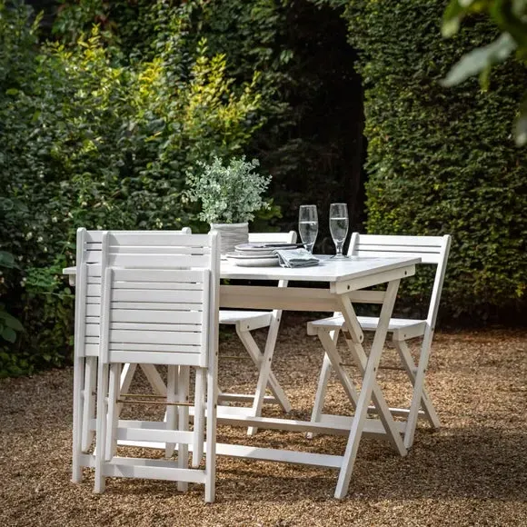 5-Piece Foldaway Dining Set - White, Acacia Wood