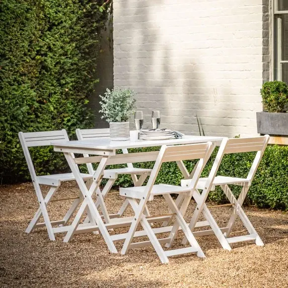 5-Piece Foldaway Dining Set - White, Acacia Wood