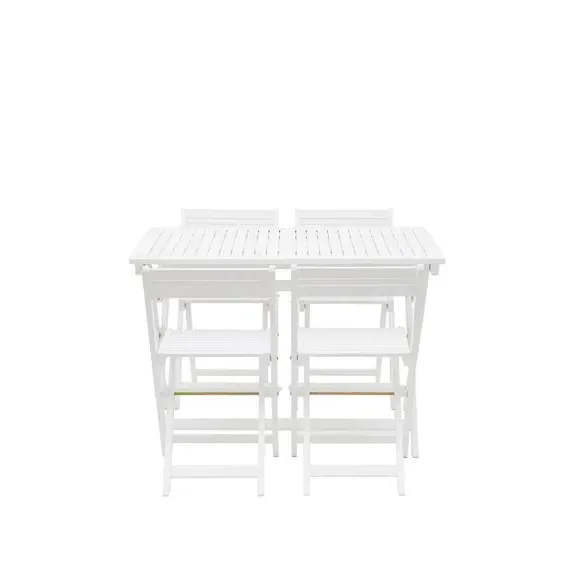 5-Piece Foldaway Dining Set - White, Acacia Wood